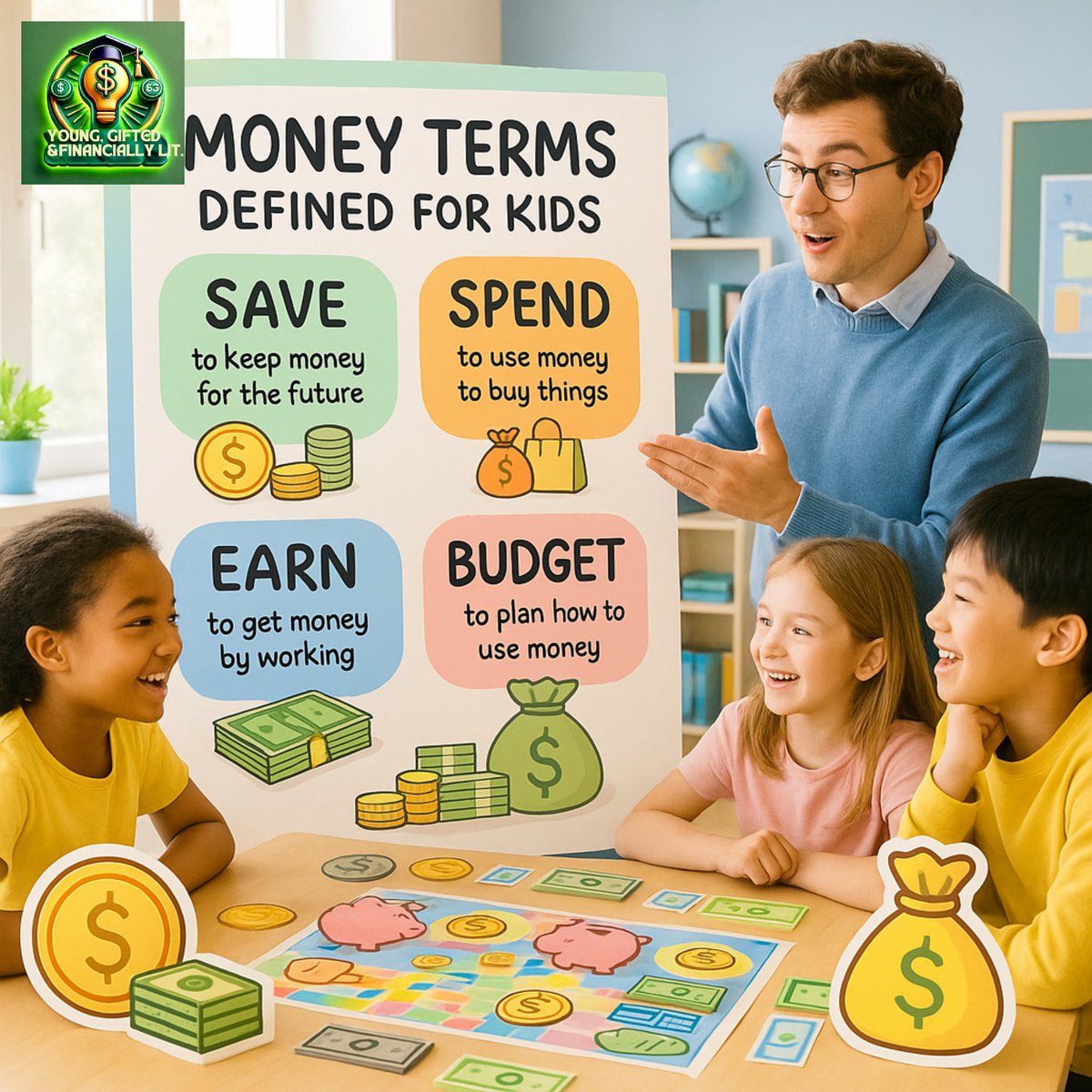 ygflit's tweet image. Understanding money terms empowers kids for smart financial choices! 💰✨  
Teach them early!

#younggiftedandfinanciallylit #letsgetit #YouthEmpowerment #MoneySkills #TeachThemYoung