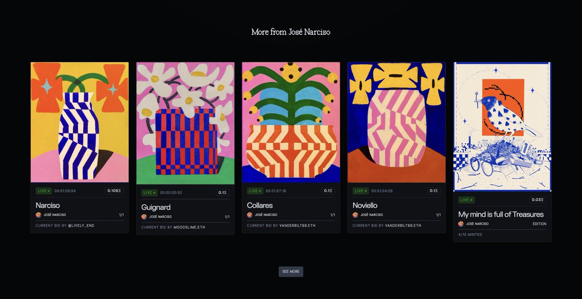 TransientLabs's tweet image. Mint Pages &amp;amp; Auctions now automatically show more art from the same creator right below the piece.

Collectors can explore more of an artist’s world, and creators get more visibility on every drop. 

Live now on Transient. 🚀