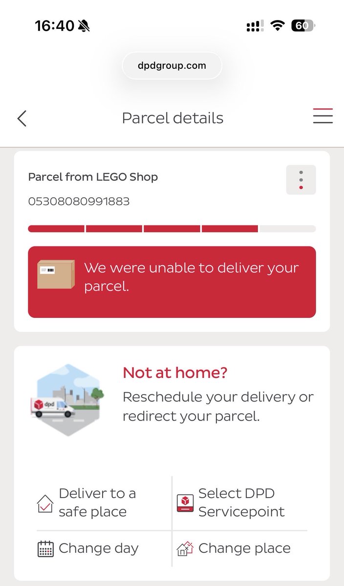 jaspio's tweet image. Why does @LEGO_Group use the customer satisfaction destroying @dpdNL ? Stay at home all day, see the van tracked in my neighbourhood, then mysteriously cancelled for “internal reasons”, customer service at DPD just disconnects you on the phone. #fail #frustration