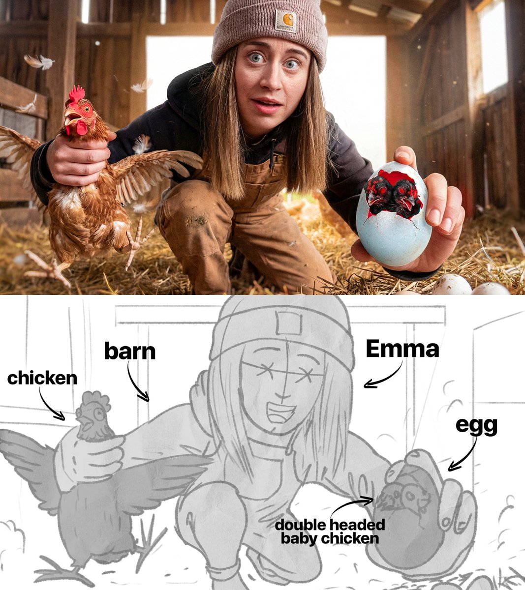 Sketch 📷 Final Thumbnail 🪄 

My Submission for <a href="/thumbnails_101/">Thumbnails 101</a>  Weekly Challenge.

Title: "My Chickens Laid WHAT?"