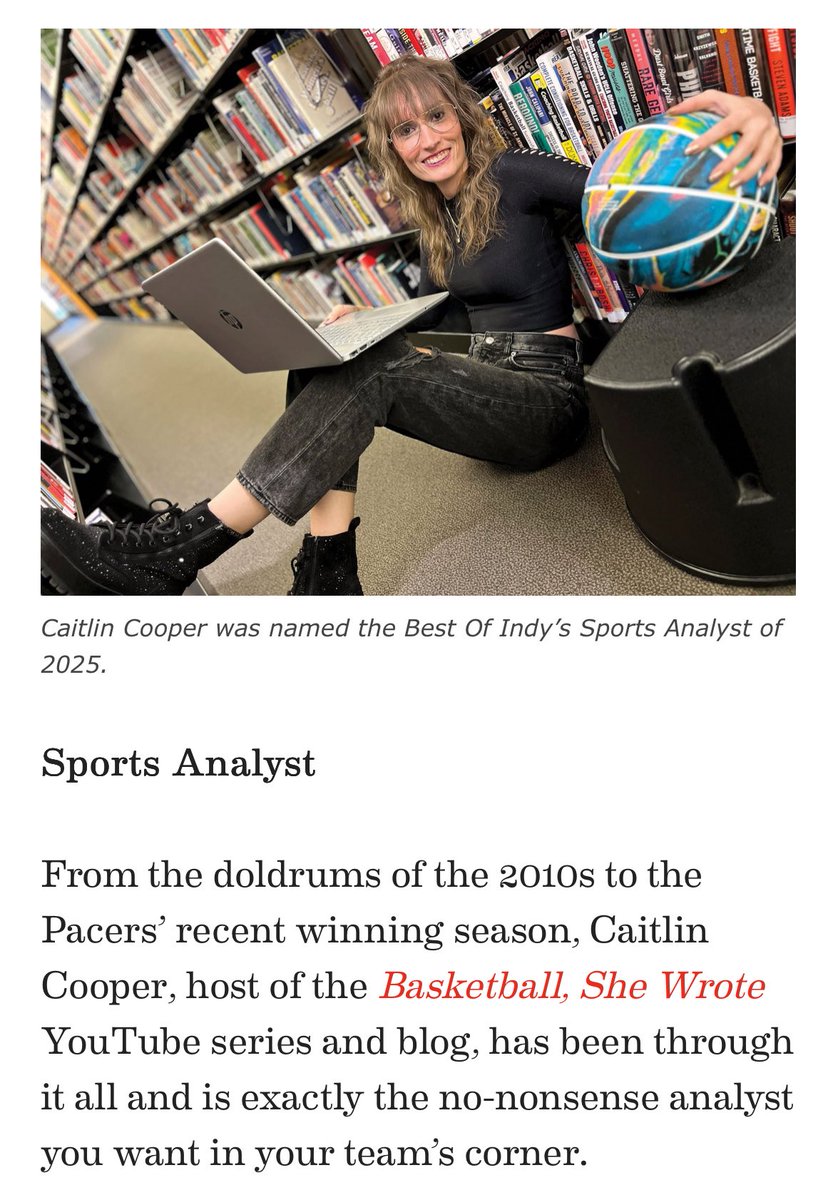 So, some cool news to share: Myself &amp; Basketball, She Wrote are named in the “Best of Indy 2025” Arts &amp; Entertainment category. 

- Best Sports Analyst, via <a href="/IndyMonthly/">Indianapolis Monthly</a> 

🔗 indianapolismonthly.com/best-of-indy/t…