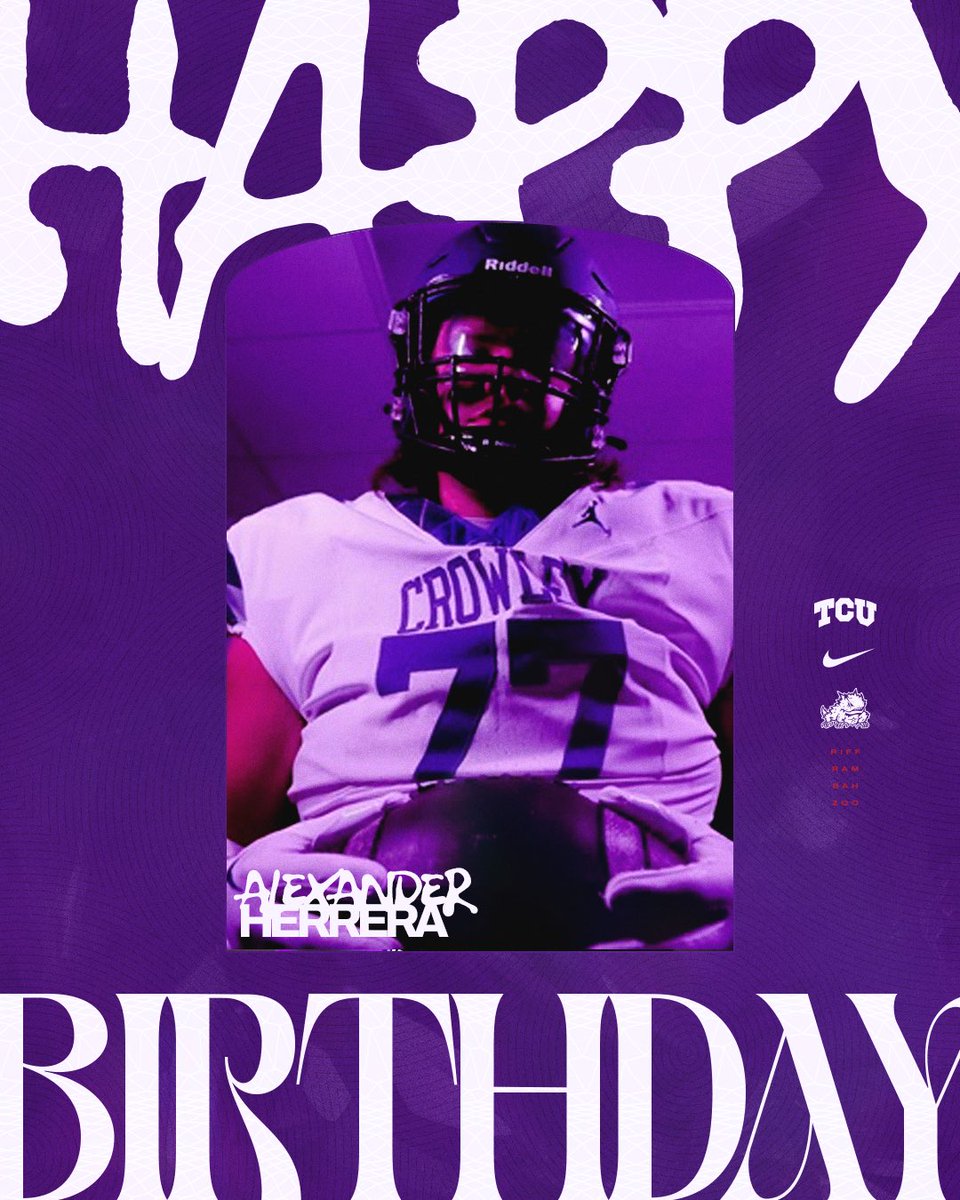 AlexanderH08_'s tweet image. Thank you @TCUFootball for the amazing Bday graphic!! 

#GoFrogs #BleedPurple 💜🐸

@BGChrisOwens @CoachSonnyDykes @CoachRickerOL @CoachLuceFB @CoachDrayden @TylerOlker @lauren_craine @natprime