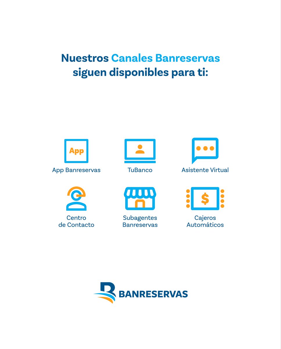 BanreservasRD's tweet photo. Informamos a nuestros #clientesBR que nuestras oficinas a nivel nacional estarán laborando en horario especial este fin de semana.

Nuestro Centro de Contacto estará disponible después de las 5:00 p.m. solo para bloqueos de tarjetas y canales.

Para consultas y transacciones, los #CanalesBanreservas se mantienen disponibles.

#Banreservas #oficinasBR