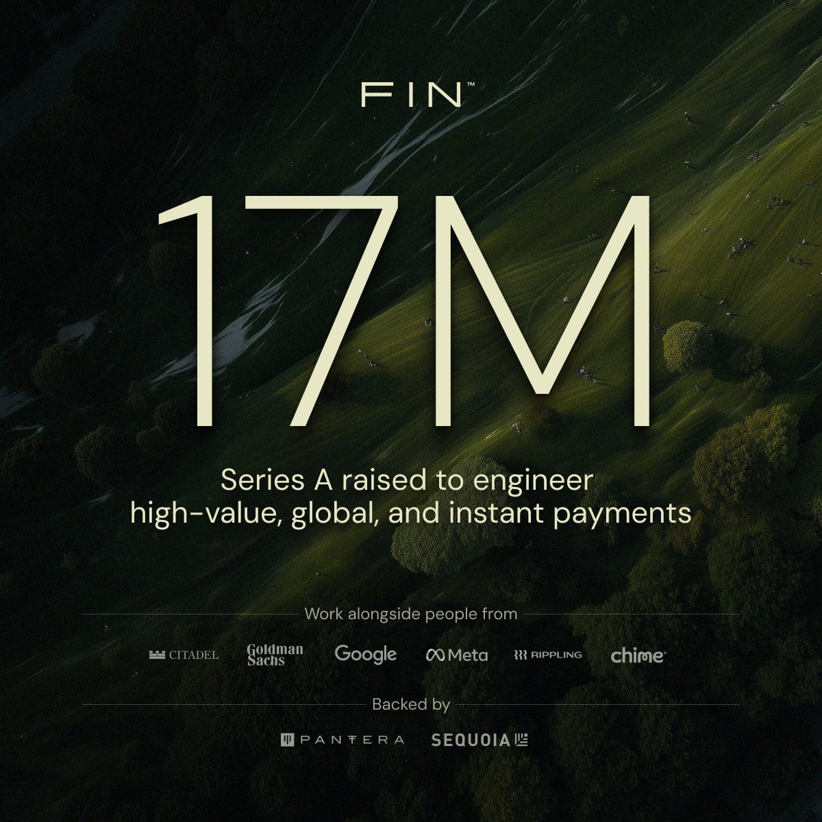 Fin 시리즈 A 펀딩 발표 그래픽(투자자 및 스테이블코인 시각 요소 포함)