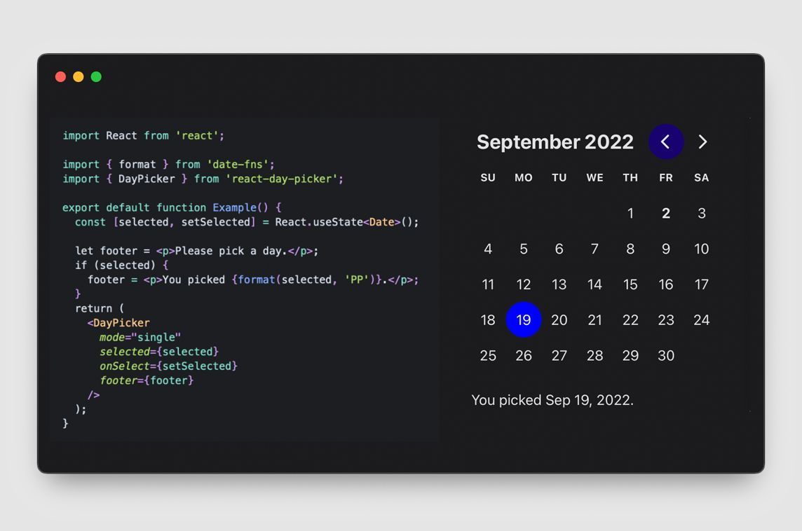 madewith_react's tweet image. React DayPicker is a customizable date picker component 📆 - madewithreactjs.com/react-day-pick…