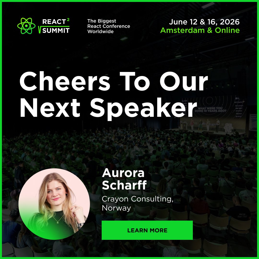 ReactSummit's tweet image. ✨ Welcoming @aurorascharff to React Summit!

Software developer, Microsoft MVP, and React Certification Content Owner at certificates.dev - Aurora is shaping how developers learn modern React and Next.js. Expect clarity, depth, and practical insights.

See you in…