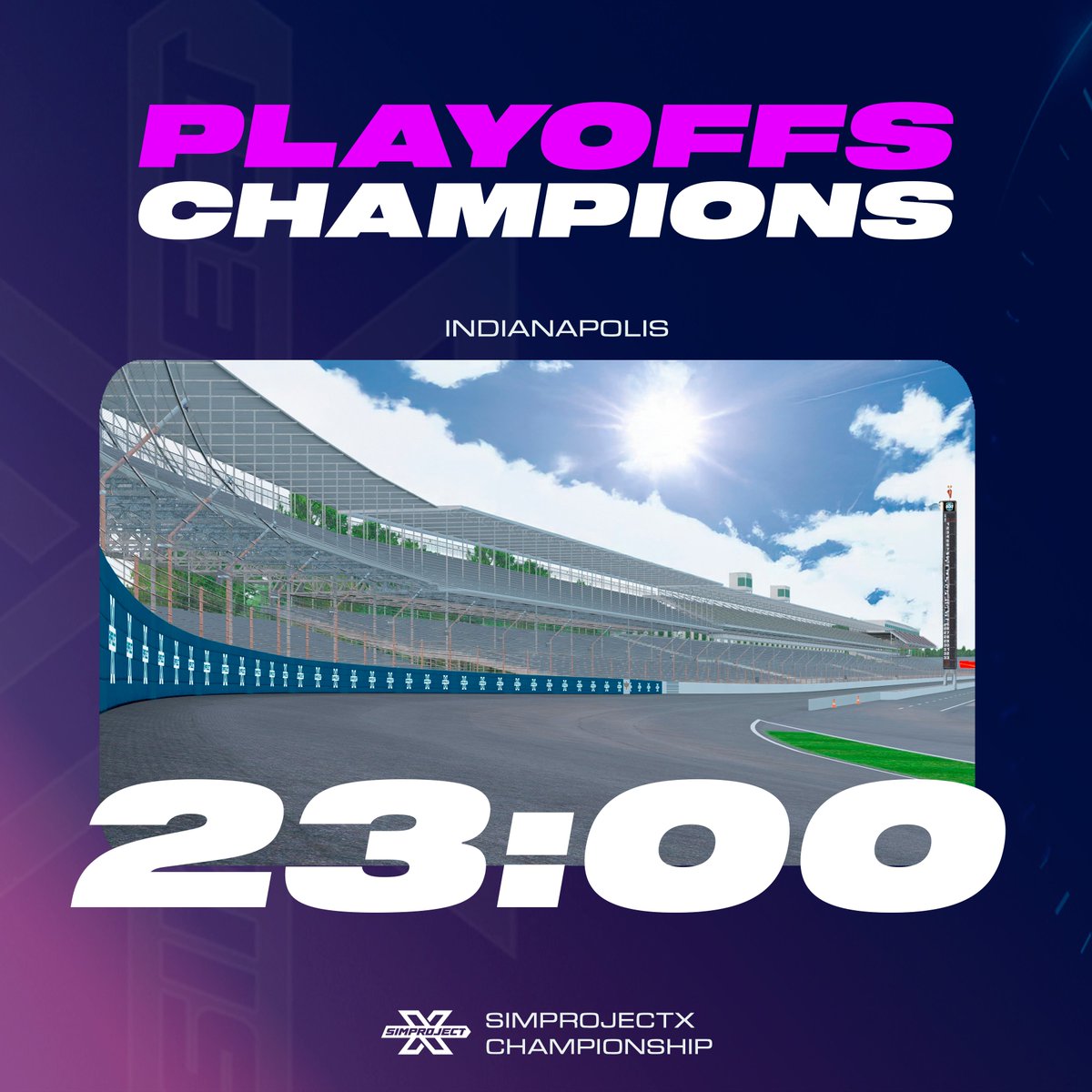 SimProjectX's tweet image. 🏆HOY ES LA NOCHE🏆

🔵Indianápolis vibra: llegan los PLAYOFFS CHAMPIONS. Los mejores del Split se juegan el título absoluto y la gloria final.

🏆Ganar cualquier carrera = acceso directo a la GRAN FINAL.

➡️3 carreras. 3 plazas.

👑Un solo destino: ser campeón de campeones