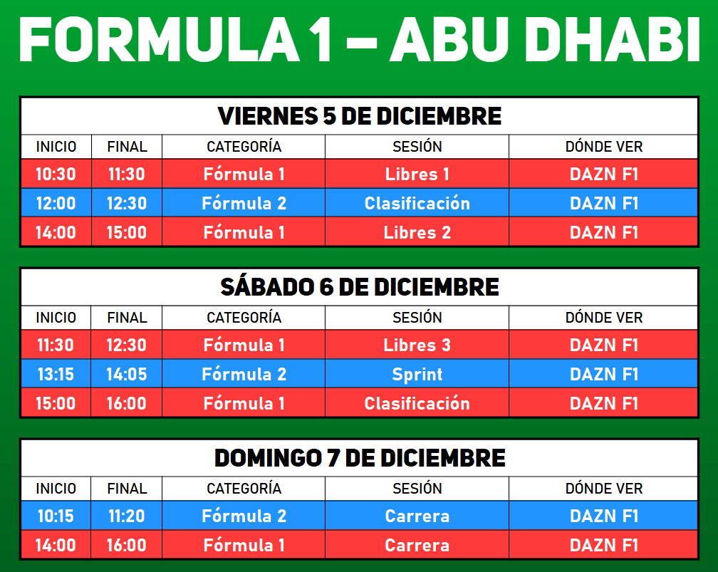 🏎️🇦🇪 Horarios F1 Abu Dhabi

🔚 Final de temporada de la F1 y F2

#F1 #F2 #AbuDhabiGP #AbuDabiDAZNF1