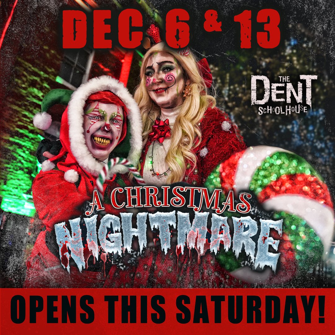 A Christmas Nightmare is back starting this Saturday!  Doors open at 6:30p.
🧑‍🎄 A Christmas Haunted Experience
🎄 New Christmas Characters
❄️ New Decorated Christmas/Haunt Scenes
... and so much more!
Details here - dentschoolhouse.com/a-christmas-ni…
2 Nights Only!  December 6th and 13th!