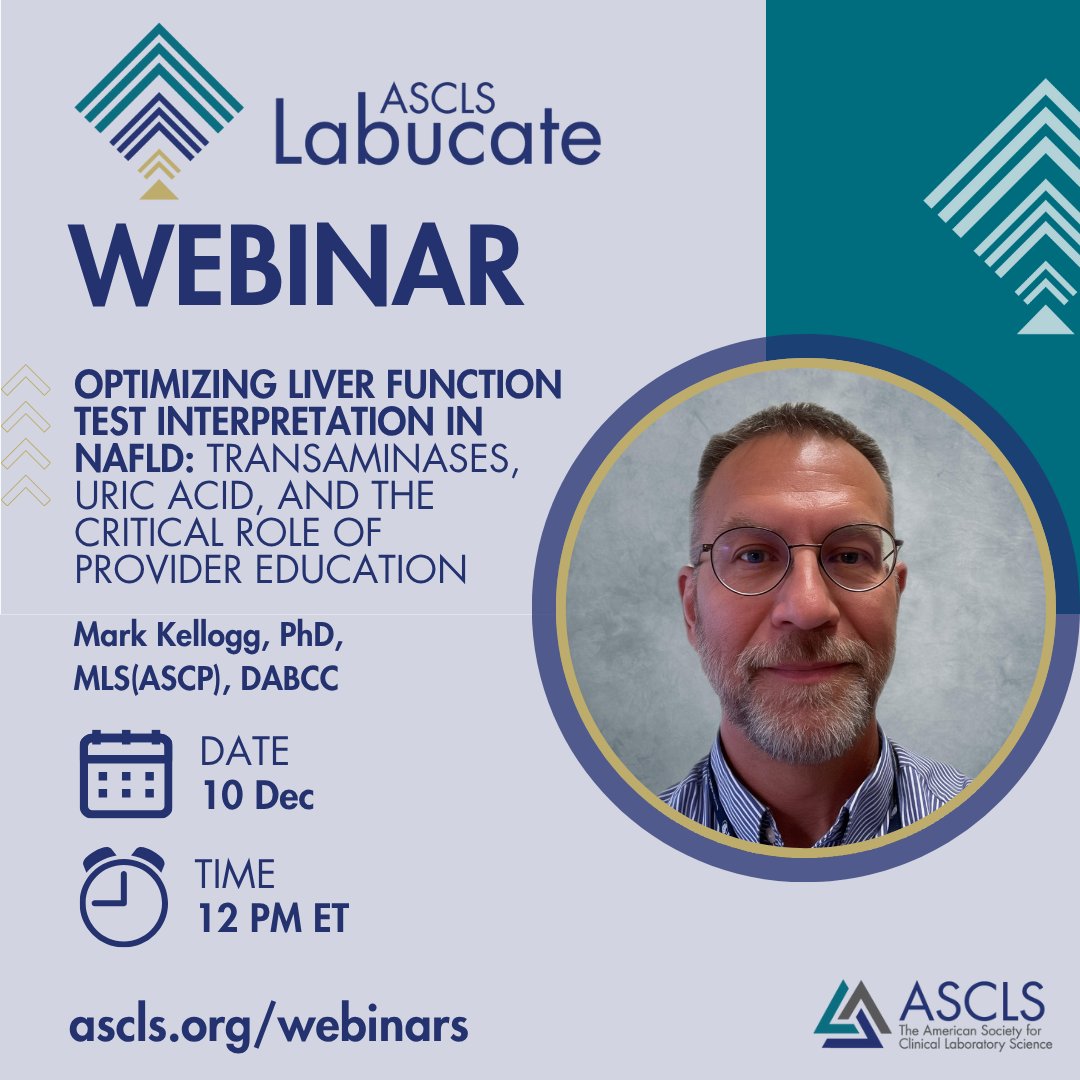 ASCLS's tweet photo. NAFLD detection starts with smarter test interpretation. Join Mark Kellogg for a Dec 10 webinar for #MedicalLaboratory professionals to learn how to interpret liver function tests more effectively.
Earn P.A.C.E. credit. Free for ASCLS members.
#IamASCLS #Labucate #Lab4Life https://t.co/ckKL4QzVy3