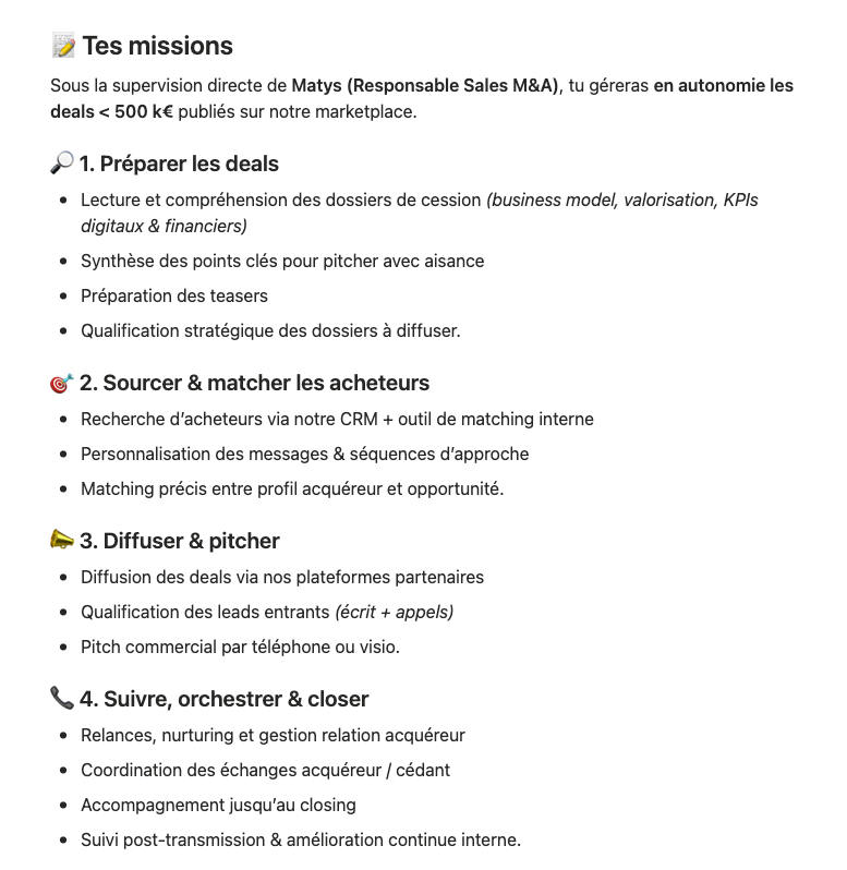 [RECRUTEMENT]

Stage Sales M&amp;A – Marketplace de business digitaux
Type : Stage de fin d’études – Temps plein
Localisation : Remote
Durée : 6 mois
Démarrage : Janvier 2026
Rémunération : 1200€/ mois.

Détails dans le tweet suivant pour postuler