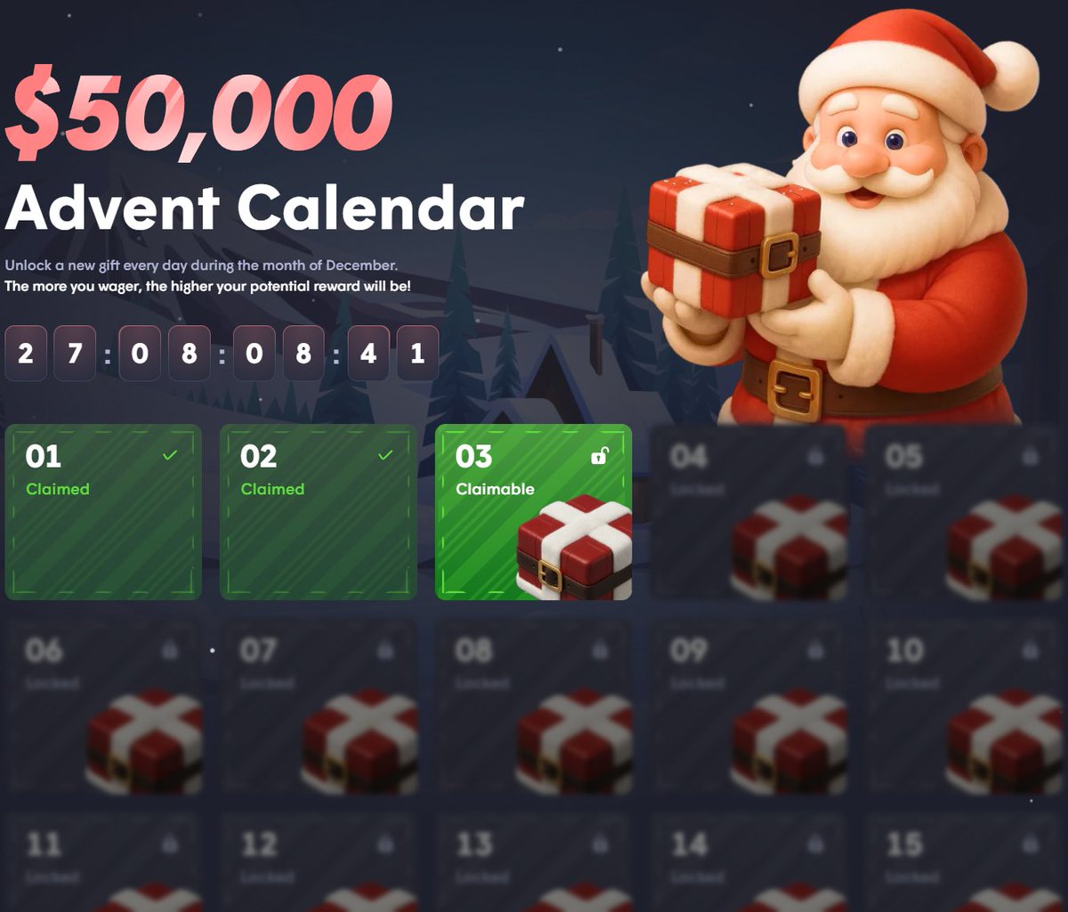 Any luck so far in the Calendar for you? 🎄

Come back every day for your present!