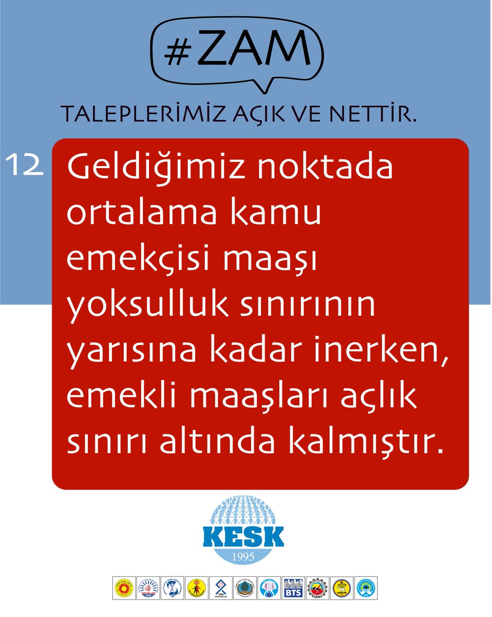#ZAM TALEPLERİMİZ AÇIK VE NETTİR. Geldiğimiz noktada ortalama kamu emekçisi maaşı yoksulluk sınırının yarısına kadar inerken, emekli maaşları açlık sınırı altında kalmıştır.
