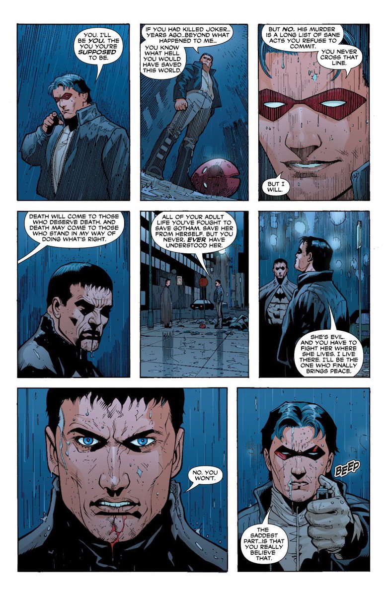 “Jason is willing to do what Batman can’t, when the world needs it.” | “That he [Jason] would be a better Batman than me because he was willing to do what I couldn’t.” | “You. I’ll be YOU. The you you’re supposed to be.”

B&amp;R Eternal #22 | Knightfight #2 | UtRH