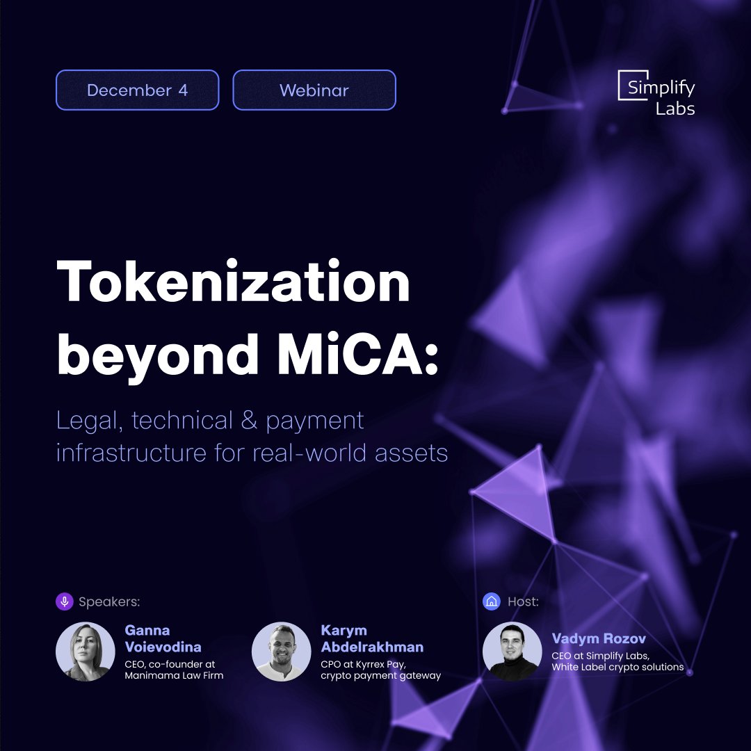 🚨 Webinar Alert
Happening tomorrow, December 4!

Speakers:
• Ganna Voievodina, CEO &amp; Co-Founder, Manimama (manimama.eu)
• Karym Abdelrakhman, CPO, <a href="/Kyrrexcom/">Kyrrex</a> Pay
• Vadym Rozov, CEO, Simplify Labs

👉 Register now and don’t miss out. (bit.ly/48vyVOx)