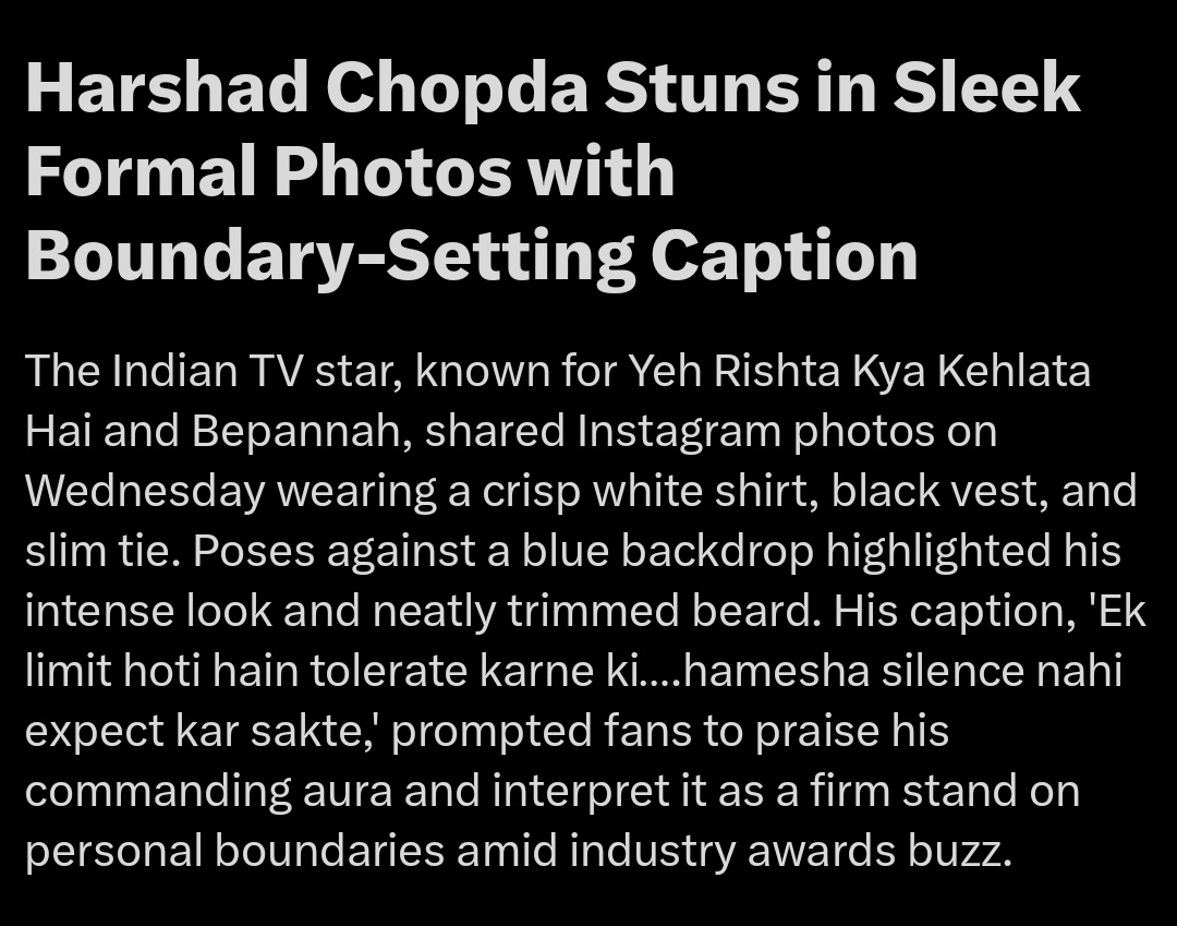 Man Just Drops One Post And The Routine Follows..✌️

Grok Bhi Kuch Jyada Hi Josh Mein Aa Gaya..🤌😭

Boundary Setting Caption - Perfect ✨

#HarshadChopda