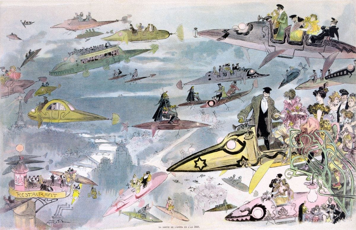 sophiabrownh's tweet photo. One of my favorites in this vein is “Leaving the Opera in the Year 2000,” (Albert Robida) from 1882. 

If only... https://t.co/sLYyOjVvn5