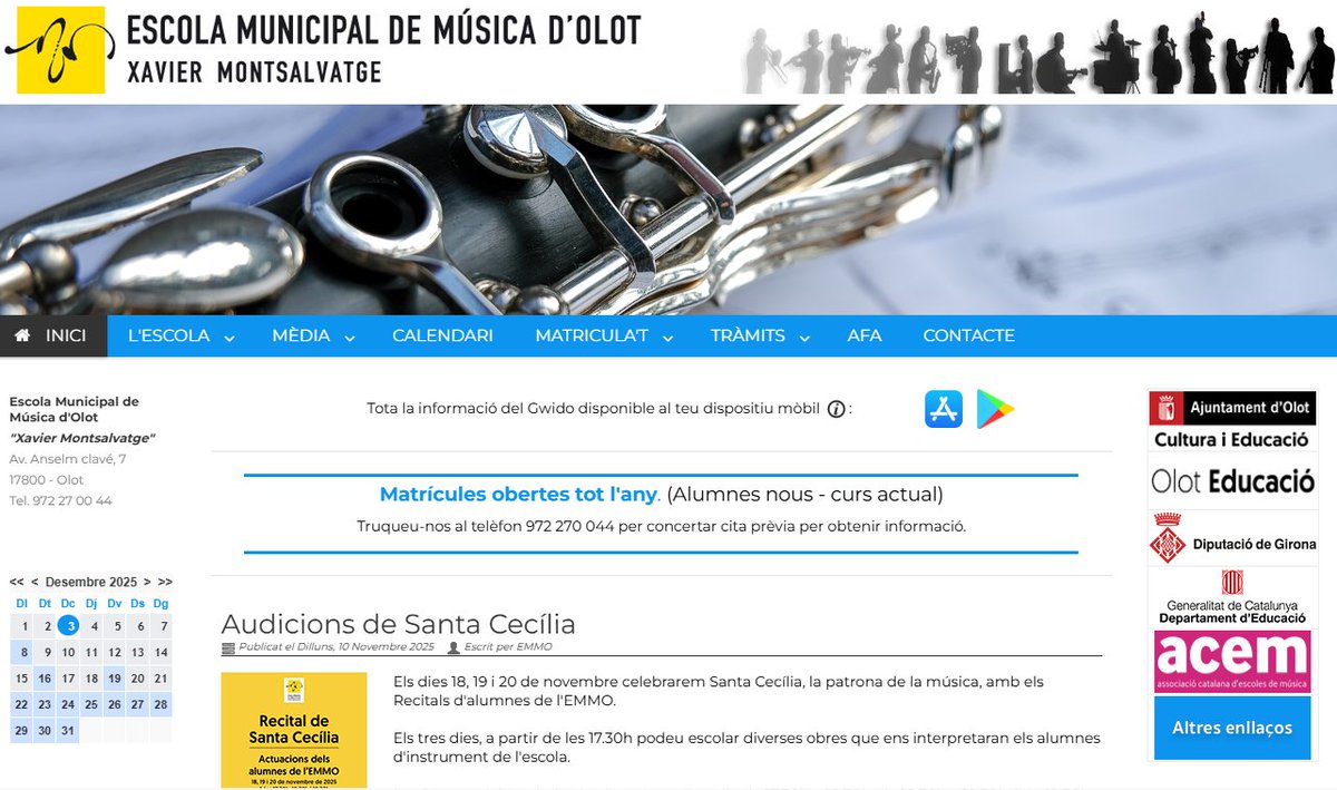 🎺🎶 Coneixes l'<a href="/emmoxm/">ESCOLA MUNICIPAL DE MÚSICA D'OLOT</a>? 🎶🎺

🎼 Ofereix educació musical de qualitat i té una oferta formativa ben variada: especialitats instrumentals, cant coral fins a sensibilització musical i edició del so. 
🎸 Cursos per a totes les edats.
ℹ️ f.mtr.cool/onnubodgup

#femOlot