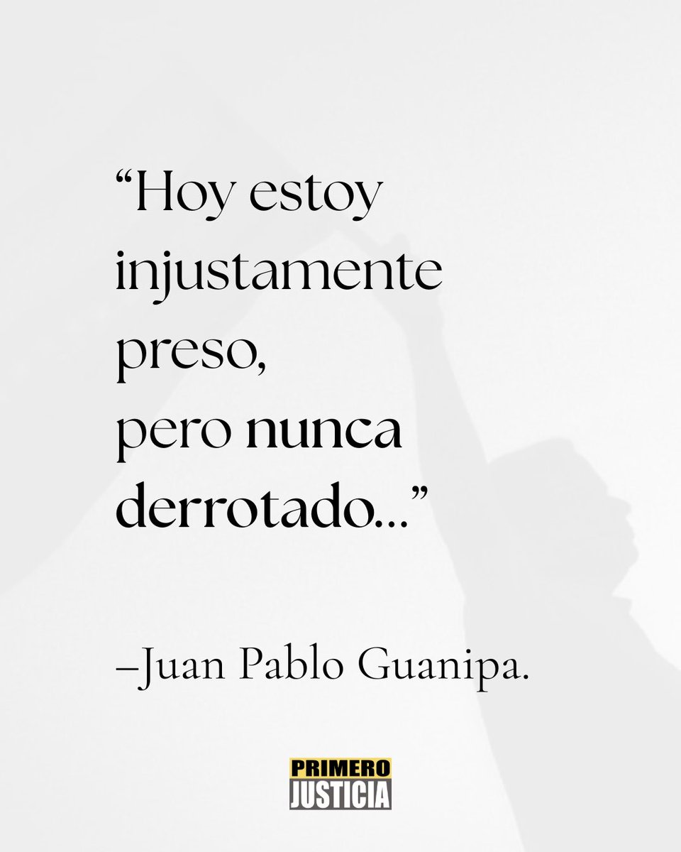 Juan Pablo Guanipa es la mejor representación de la esencia que encarna los valores de un justiciero, es coherente, valiente, fiel a los ideales que profesa, pero por sobretodo a la gente que más lo necesita.

En Primero Justicia nos enorgullece saber que Juan Pablo será una