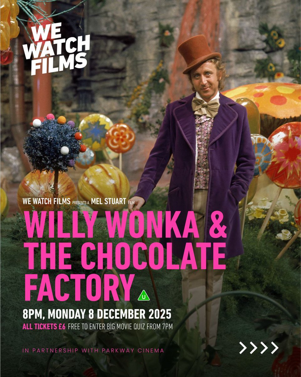 Less than a week to go until we bring WILLY WONKA AND THE CHOCOLATE FACTORY back to the big screen for one night only.

Join us from 7pm for our free-to-enter quiz, or 8pm for the film, free chocolate, and the chance to win a year of free We Watch Films! 

wewatchfilms.com