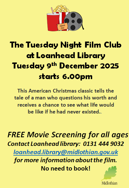 MidLibraries's tweet image. 🎬 Calling all film buffs!

Join us at the FREE Loanhead Library Film Club on Tue 9th December 🎄 on at 6pm, it is open to all ages🎟️ 
Free popcorn too 🍿

Curious about the movie? Swing by the library for details 🤫
See you there for a reel good time📽️
#Loanhead #Midlothian