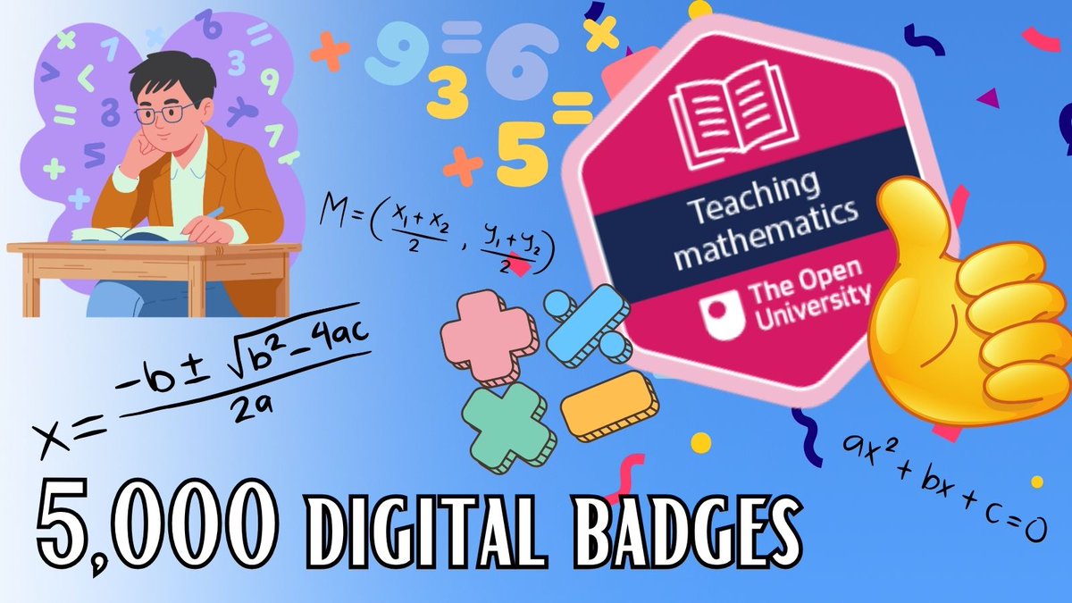 OUFreeLearning's tweet image. Who supports those that #teach? WE DO! 🙌

Our Teaching #Mathematics course has seen 5,000 digital badges issued, so that&apos;s at least 5,000 maths teachers, home schoolers or parents out there that have gone the extra mile.

OpenLearn + you = success! 👇

ow.ly/r3PV50XAueI