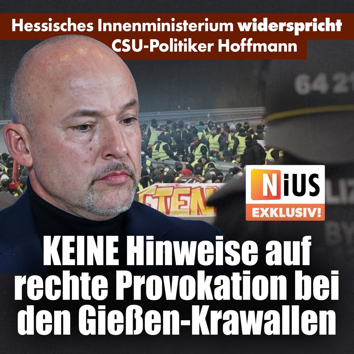niusde_'s tweet image. Das hessische Innenministerium hat der Behauptung von CSU-Landesgruppenchef Alexander Hoffmann widersprochen, wonach Rechtsextremisten oder AfD-Mitglieder die linksextremen Krawalle in Gießen provoziert hätten nius.de/politik/news/h…
