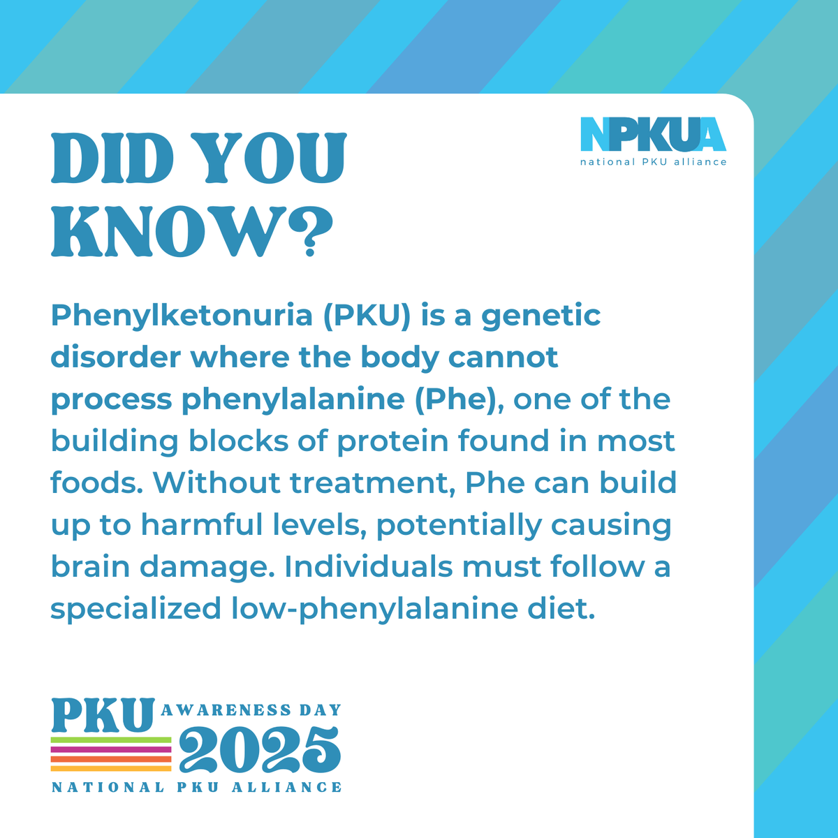 CyclePharma's tweet image. Today is National #PKUAwarenessDay! We&apos;re proud to support the
#PKU community, celebrate progress and work toward better treatments.

You can support the National PKU Alliance by donating today at
npkua.org/donate.

#PKUAwareness #NPKUA #Phenylketonuria