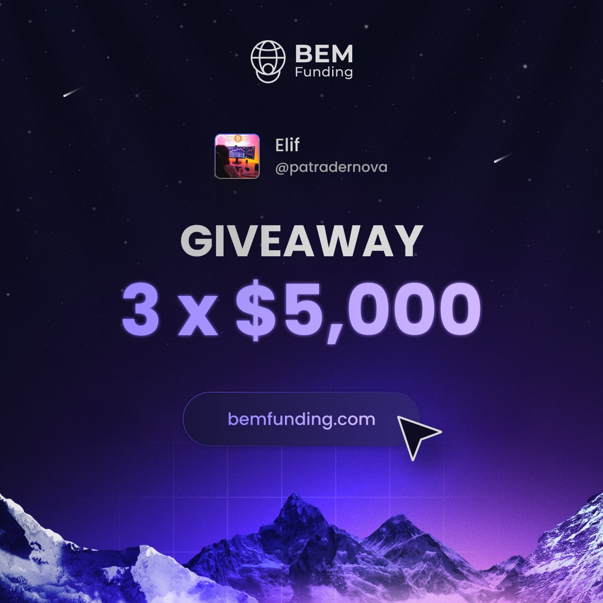 🔥  3 Traders Win $5,000 Challange Accounts

How to enter:

1️⃣ Follow <a href="/BemFunding/">BEM Funding</a> &amp; <a href="/patradernova/">Elif</a>
2️⃣ Like ❤️ + Retweet 🔁 this post
3️⃣ Tag 2 friends

📅 Winners will be announced on December 7!

Don’t sleep on this — one tweet could change your whole trading career. ⚡️

#Giveaway