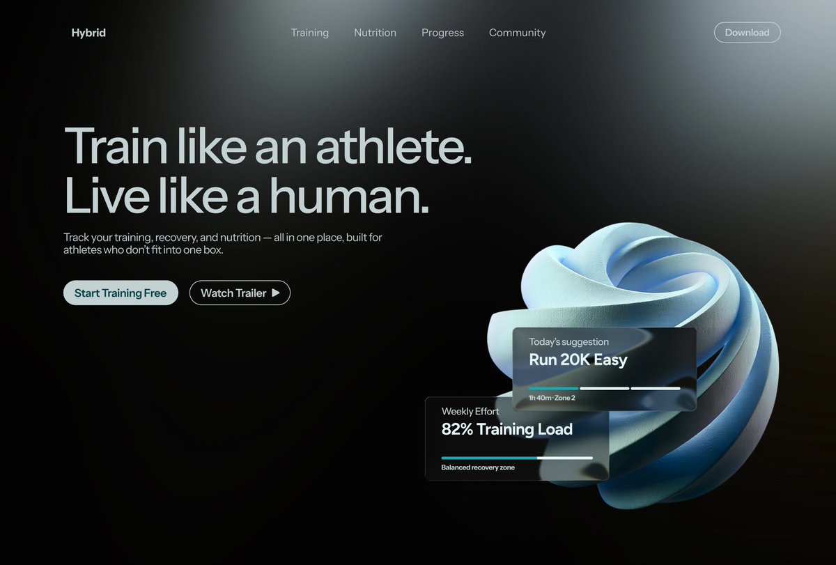 uikuba's tweet image. Hero section design for a hybrid training app