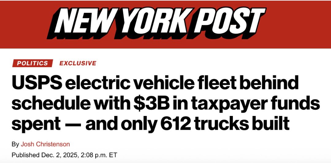 DanielTurnerPTF's tweet image. Joe Biden&apos;s USPS electric vehicle fleet: $3 billion for 612 trucks.

That&apos;s $4.9 million per truck.

It&apos;s not called the Green New Scam for nothing.