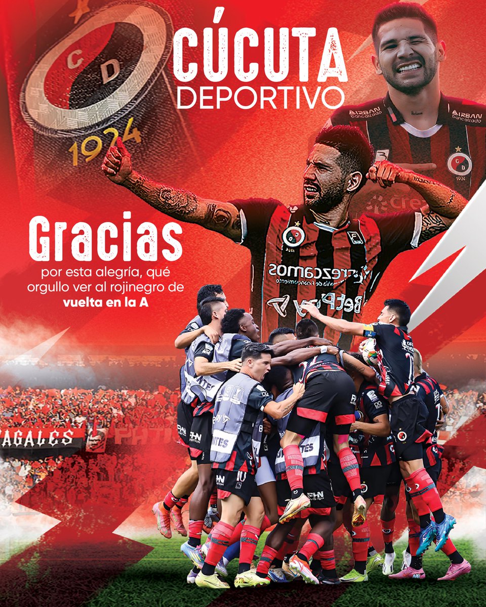 Cúcuta vive un momento histórico. Felicitaciones, rojinegros, por este triunfo que llena de orgullo a toda la ciudad. Su entrega y determinación nos recuerdan la fuerza de nuestra tierra. 

Estamos de nuevo en la primera categoría del fútbol profesional colombiano.