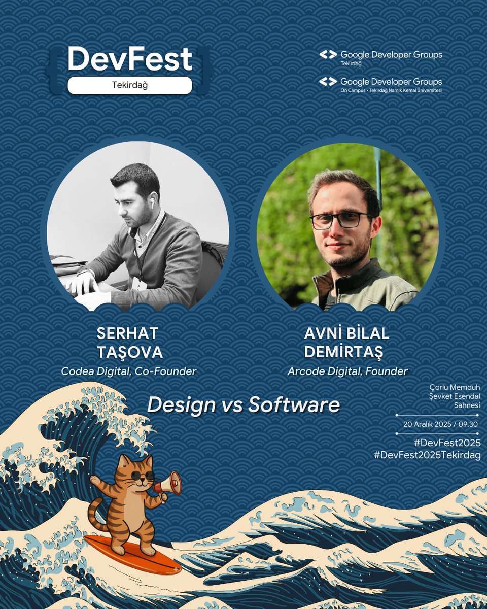 🎨💻 Sahnede iki güçlü isim: Serhat Taşova &amp; Avni Bilal Demirtaş! <a href="/cameloott/">Avni Bilal Demirtaş</a>
Tatlı atışmalar, renkler ve kodlarla dolu bir mücadele… Ama gerçek net: Biri olmadan diğeri asla olmaz! 🤝✨

📍 Çorlu Memduh Şevket Esendal Sahnesi
🗓️ 20 Aralık
➡️ Kayıt: bit.ly/devfest2025tek… 🚀