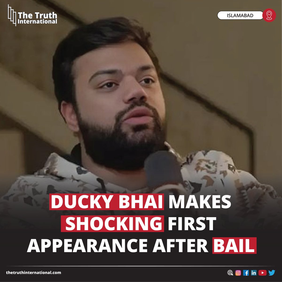ttimagazine's tweet image. Ducky Bhai Makes Shocking First Appearance After Bail

FOR FULL STORY: thetruthinternational.com/ducky-bhai-mak…

#DuckyBhai #Shocking #Appearance #Bail #Islamabad  #TTI