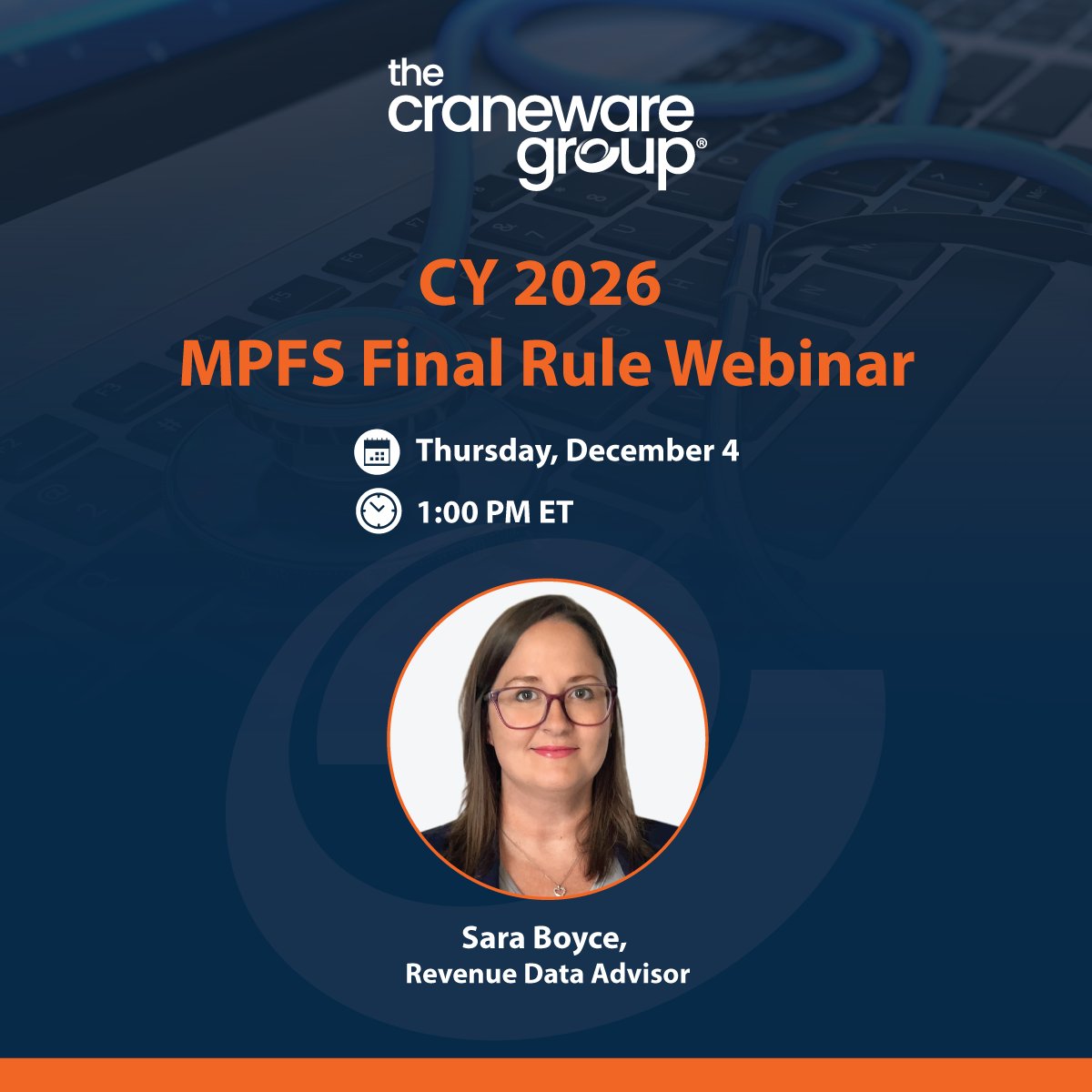 Join <a href="/craneware/">The Craneware Group</a> tomorrow, December 4 at 1:00 PM ET as our Revenue Data Advisor Sara Boyce walks you through important MPFS CY2026 final changes adopted by CMS.

Register today! pages.thecranewaregroup.com/WBR-12-04-MPFS…