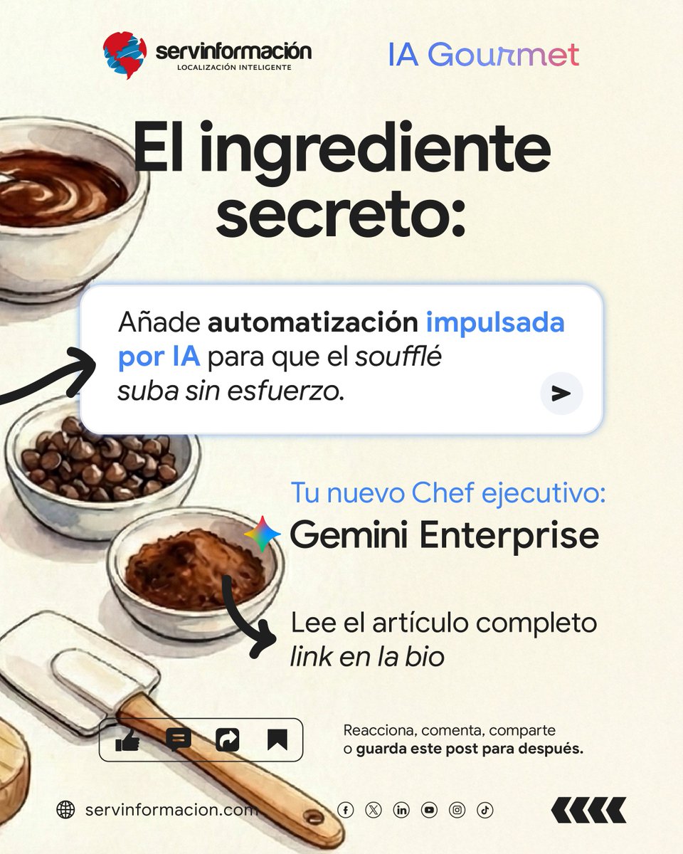 servinformacion's tweet image. El Ingrediente Secreto para Flujos de Trabajo sin Esfuerzo.
¿Por qué conformarse con &quot;ingredientes crudos&quot; (tareas aisladas) cuando puedes servir una Receta Maestra?

✔️ Receta: El &quot;Workflow&quot; Perfecto
✔️ Tu Chef: Gemini Enterprise

Conoce el blog: hubs.la/Q03WF9-l0