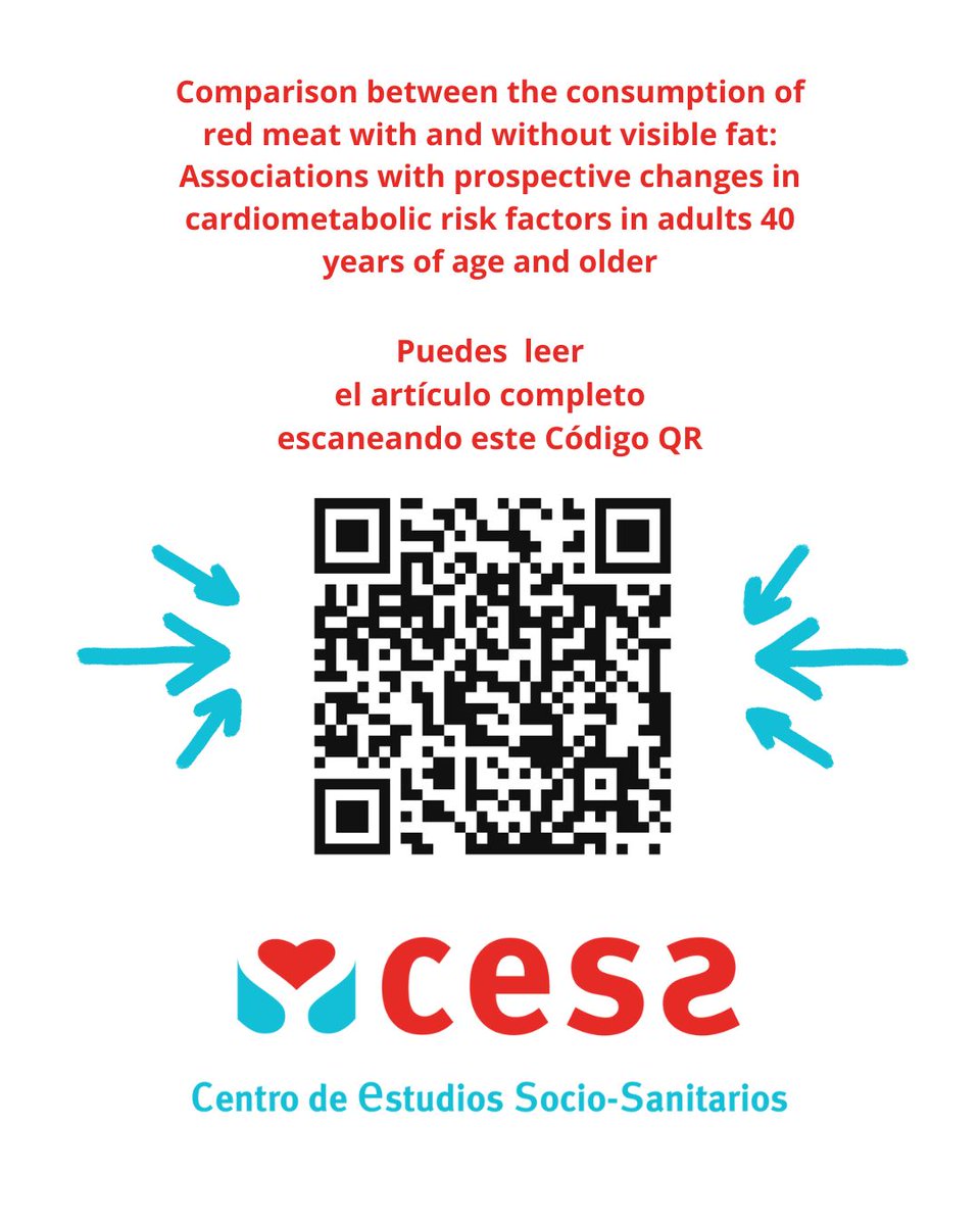 Comparison between the consumption of red meat with and without visible fat: Associations with prospective changes in cardiometabolic risk factors in adults 40 years of age and older
Te animamos a leer este  artículo realizado por investigadores del Cess.
doi.org/10.1016/j.nutr…
