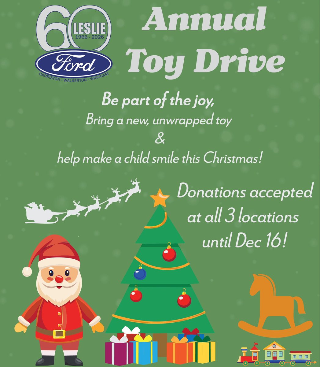 Our Toy Drive is still underway! 🎁✨
If you haven’t had a chance yet, we’re collecting new, unwrapped toys at all three Leslie Motors locations until December 16.
Every donation helps make the season brighter.
#LeslieMotors #Local #ToyDrive #FordCanada