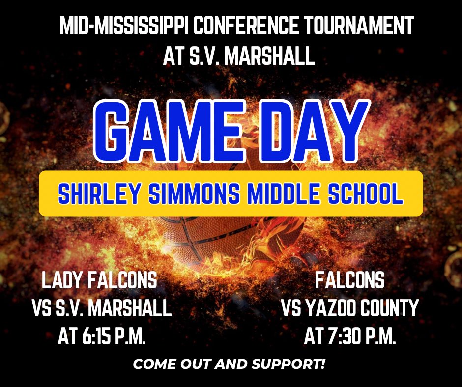 It’s PLAYOFFS time! 🔥 The UNDEFEATED Lady Falcons and Falcons begin play in the 2025 Mid-Mississippi Athletic Conference Tournament at S.V. Marshall. Girls action begins at 6:15 p.m., followed by the boys action. Let’s travel and pack the stands to support our Falcons! 
💙💛🏀