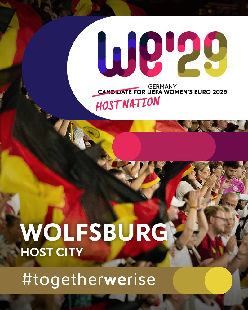 VfLWolfsburg_EN's tweet photo. IT’S OFFICIAL!!! 🇩🇪
Germany has been chosen as the host nation for the 2029 Women’s EURO, and Wolfsburg as one of the host cities! 🥳
The Volkswagen Arena will be one of the eight stadiums staging the tournament.
🐺💚🏟️
#VfLWolfsburg #WE29 #DFB https://t.co/1xk4Nf8h1B