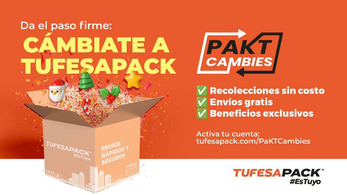 📦✨ ¡Diciembre llegó con caos… y con la oportunidad perfecta para dar un gran paso!
Si tu negocio está lleno de pedidos navideños, cámbiate a TUFESAPACK y recibe beneficios reales con PKTCambies:
🎁 Recolecciones sin costo
🎁 Envíos gratis
🎁 Ventajas exclusivas
Activa tu