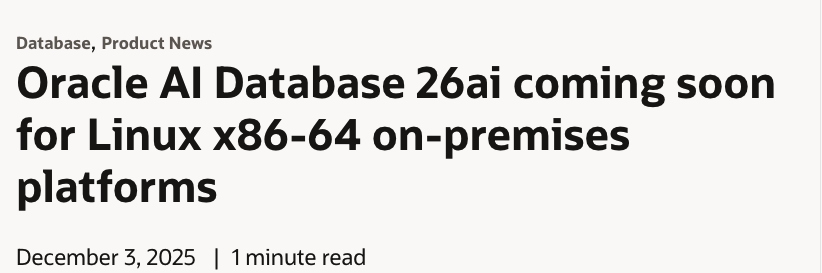 Oracle 26ai onprem is coming!
With JSON type, JSON Duality, AI Vector, MongoDB compatible API and so much more! Please share the good news!

blogs.oracle.com/database/oracl…