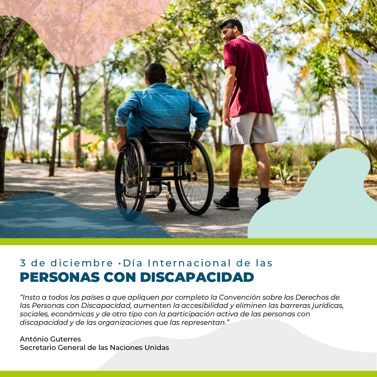 🌍♿ La inclusión es un derecho, no una opción.
Este 3 de diciembre recordamos que la accesibilidad y la participación plena son fundamentales para una sociedad más humana. 💚✨