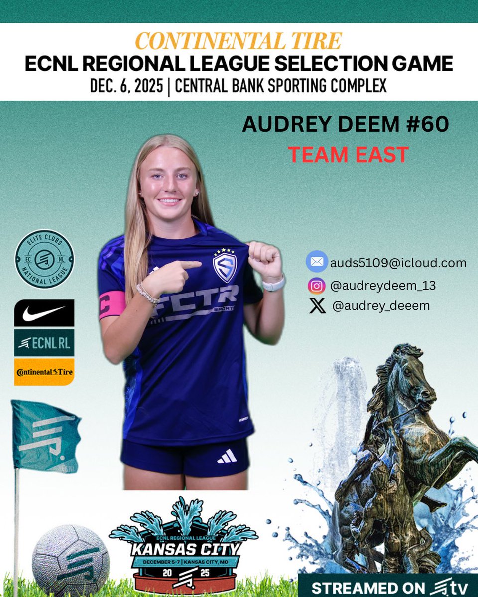 audrey_deem's tweet photo. I’m so excited to announce I will be playing in the ECRL National selection game in Kansas City. Thankful for the opportunity to compete. Look for me in RED❤️ on Team East. @ECNLgirls @ImCollegeSoccer @ImYouthSoccer @StingSoccerClub @Royal09g @NickSoutar https://t.co/pJBtYEjlCB