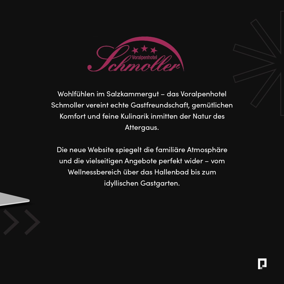 Pinzweb_at's tweet photo. ☀️ Voralpenhotel Schmoller – Urlaub im Salzkammergut
Übersicht zu Zimmern, Wellness, Region sowie Online-Buchung &amp; Kulinarik-Infos – traditionell &amp; modern zugleich.
https://t.co/z8JSh85Dcd
#webdesign #referenz #hoteldesign #onlinemarketing https://t.co/7VVSEww0mx