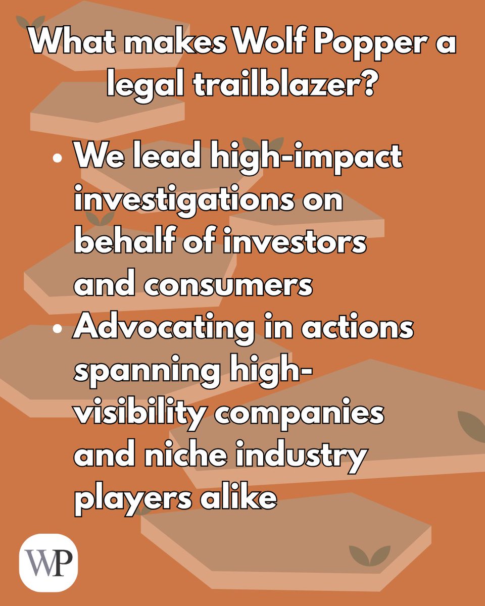 Wolf Popper is honored to be named a Legal Trailblazer to Watch 2025 by BizTech Outlook.
From high-impact investigations to advocacy across cases involving both major brands and niche industry players, we’re committed to driving meaningful results for investors and consumers.