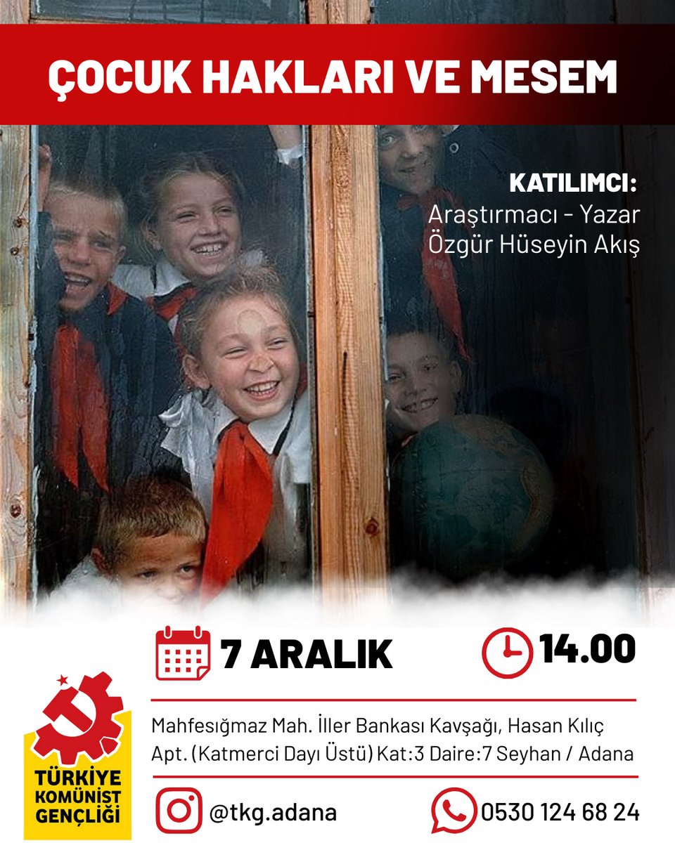 "Çocuk Hakları ve MESEM "
Araştırmacı-Yazar Özgür Hüseyin Akış'ın katılımıyla tüm dostlarımızı etkinliğimize bekliyoruz.