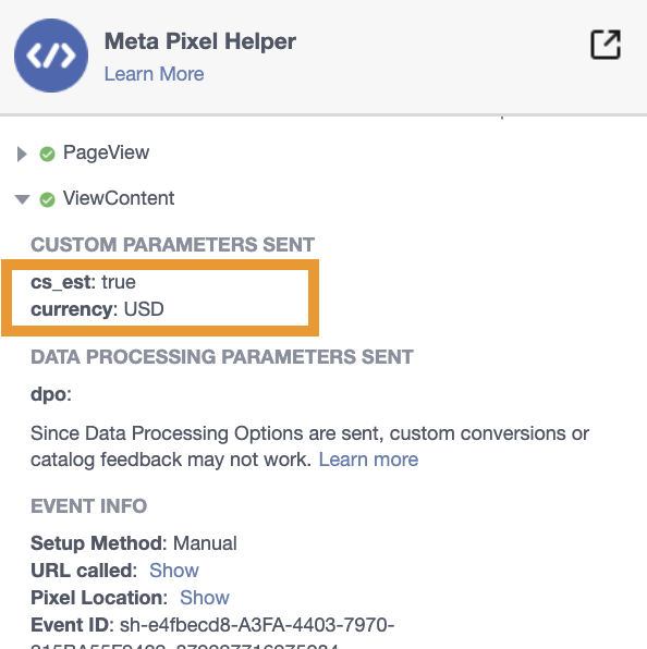 brett_fish's tweet photo. Quick little pro tip - if you think your Meta tracking is off, or see poor metrics on "Event Coverage" or "Event Deduplication" - we see a lot of clients that have events implemented via Meta's codeless Event Setup Tool (EST).

EST can be useful - it lets you add Pixel events to any page/site where the base Pixel is installed - you can do it off text or button clicks, etc.  But we don't recommend using it because you can't send event parameters, can't use CAPI with it, etc.

But we see a TON of accounts with event over-firing because the EST events are in place on top of the core ecommerce tracking setup.

An easy check is to use Chrome Pixel Helper, go to your site, and look at the events that fire.  If they have a custom parameter of "cs_est" (see attached screenshot), that event is coming from the EST.

To get rid of them, head to Events Manager -> Settings,  scroll down, and open the EST - it will ask you to enter your website domain and will open it in a new tab.  When the EST pop-up window loads in the top left, click the second tab for "All Events On The Site".  Then you can see all events set up in the EST for your website, and go through and delete them as desired.