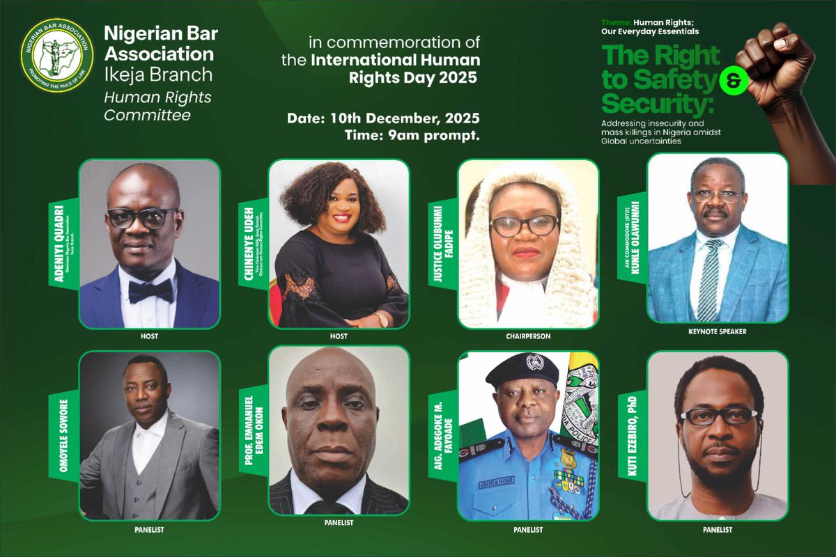 I will be in Lagos on December 10th, 2025, for the International Human Rights Day event organized by the <a href="/NigBarAssoc/">Nigerian Bar Association</a>  Ikeja branch; it is not to be missed.