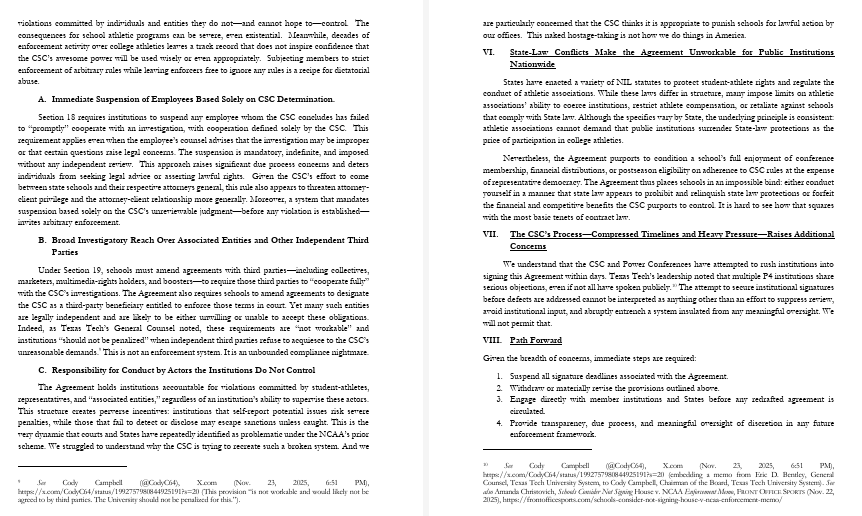 bportnoy15's tweet image. Skrmetti is one of seven state AGs that sent a seven-page letter addressed to the P4 commissioners and CSC CEO Bryan Seeley arguing against the participant agreement.

Those AGs that also signed include New Jersey, Florida, Ohio, Pennsylvania, Virginia and Texas.

Letter below: